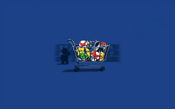 video game Mario Kart shopping cart colorful balls blue HD Desktop Wallpaper | Background Image