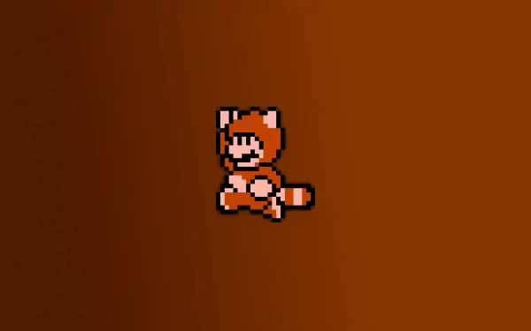 HD PC desktop wallpaper featuring pixel art of a Super Mario Bros. 3 character in a retro video game style against a brown background.