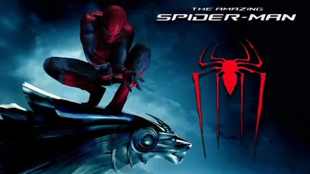 HD wallpaper featuring Spider-Man in action, prominently showcasing his iconic red and blue suit against a dramatic backdrop. Includes the title The Amazing Spider-Man and the spider emblem.