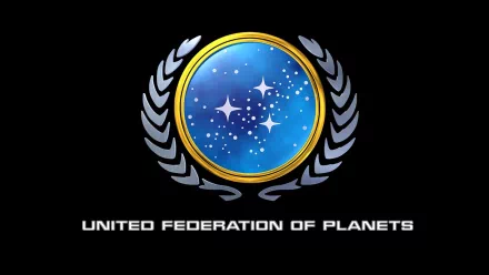An HD desktop wallpaper featuring the emblem of the United Federation of Planets from Star Trek, set against a sleek black background.