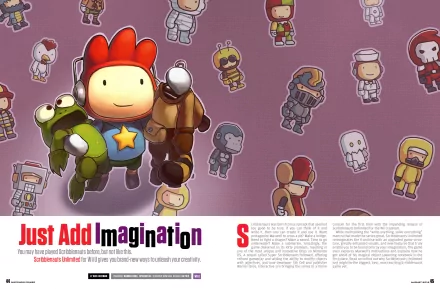 HD desktop wallpaper featuring characters from Scribblenauts Unlimited with a Just Add Imagination slogan.