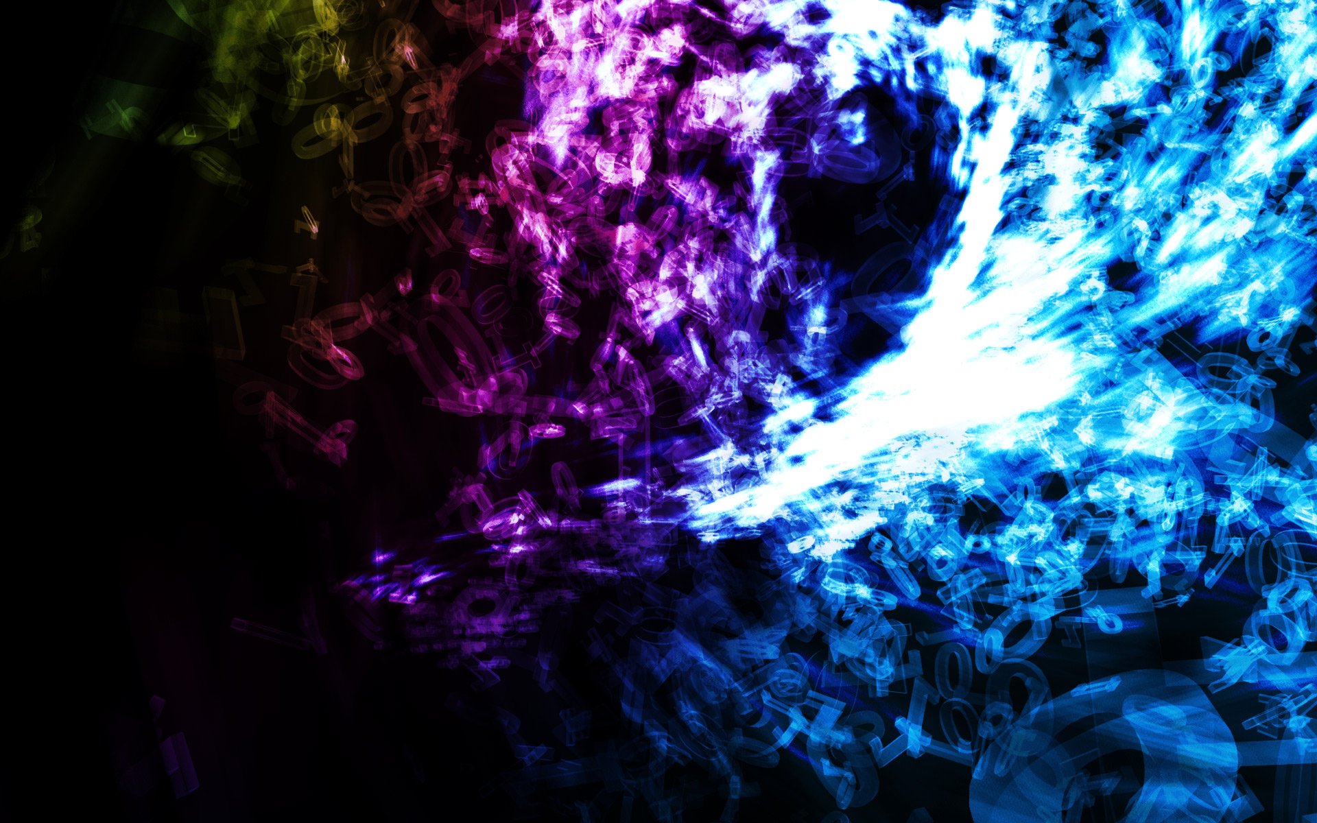 Abstract HD PC desktop wallpaper featuring vibrant swirling colors in blue, purple, and hints of yellow against a dark background.