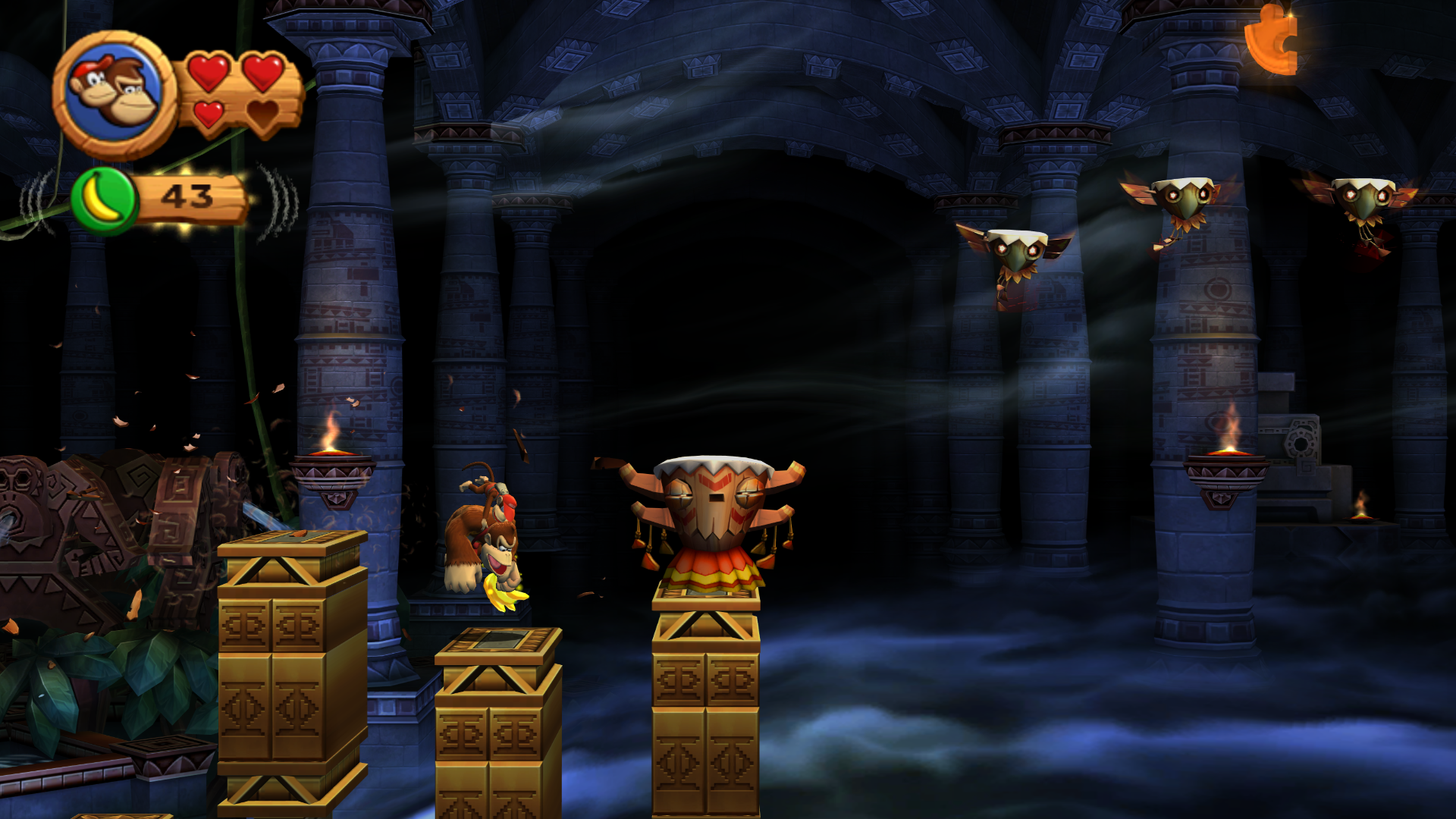 HD wallpaper of Donkey Kong Country Returns game scene with characters navigating temple ruins.