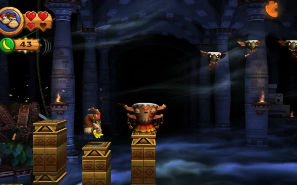 HD wallpaper of Donkey Kong Country Returns game scene with characters navigating temple ruins.