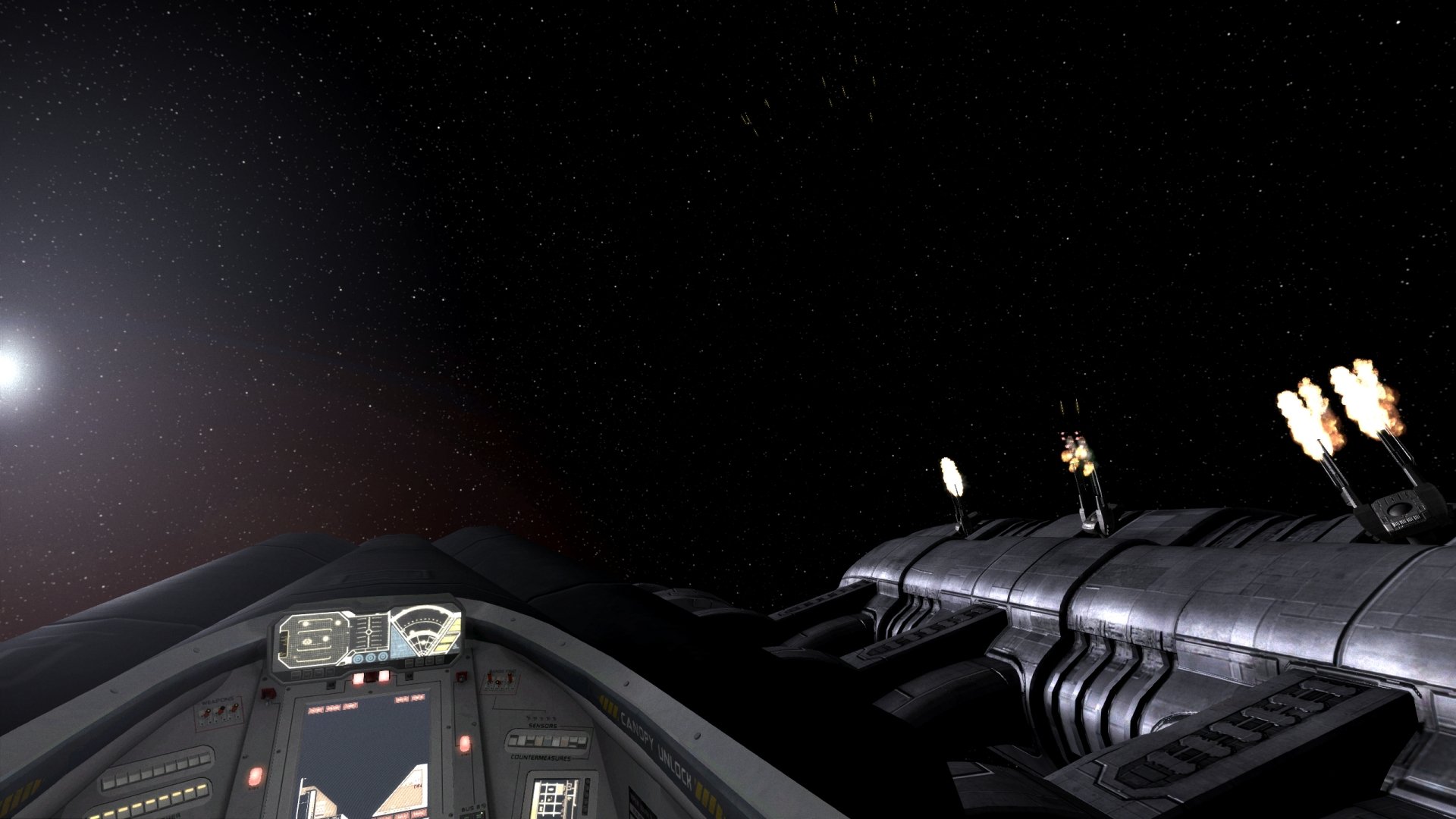 A stunning HD desktop wallpaper featuring a spaceship cockpit navigating through a vast, star-filled space, embodying themes of video gaming and diaspora.