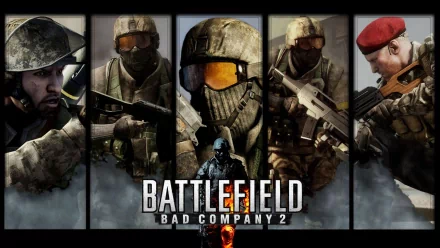A dynamic HD wallpaper featuring characters from the video game Battlefield: Bad Company 2, showcasing soldiers in tactical gear with weapons against a dramatic backdrop.