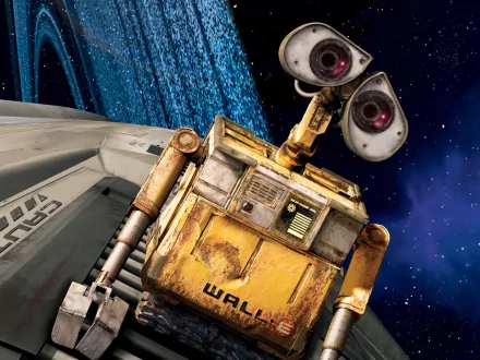 HD desktop wallpaper featuring Wall·E, the animated robot from the movie, set against a starry space background.