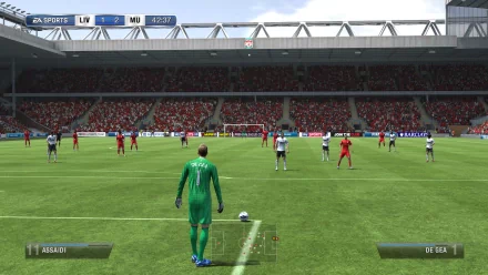 HD desktop wallpaper of a FIFA 13 football match between Liverpool and Manchester United, showcasing gameplay graphics.