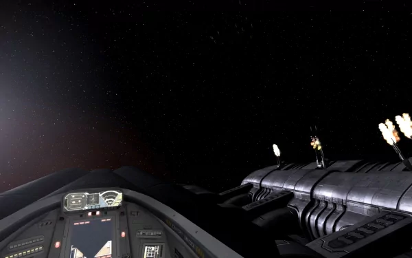 A stunning HD desktop wallpaper featuring a spaceship cockpit navigating through a vast, star-filled space, embodying themes of video gaming and diaspora.