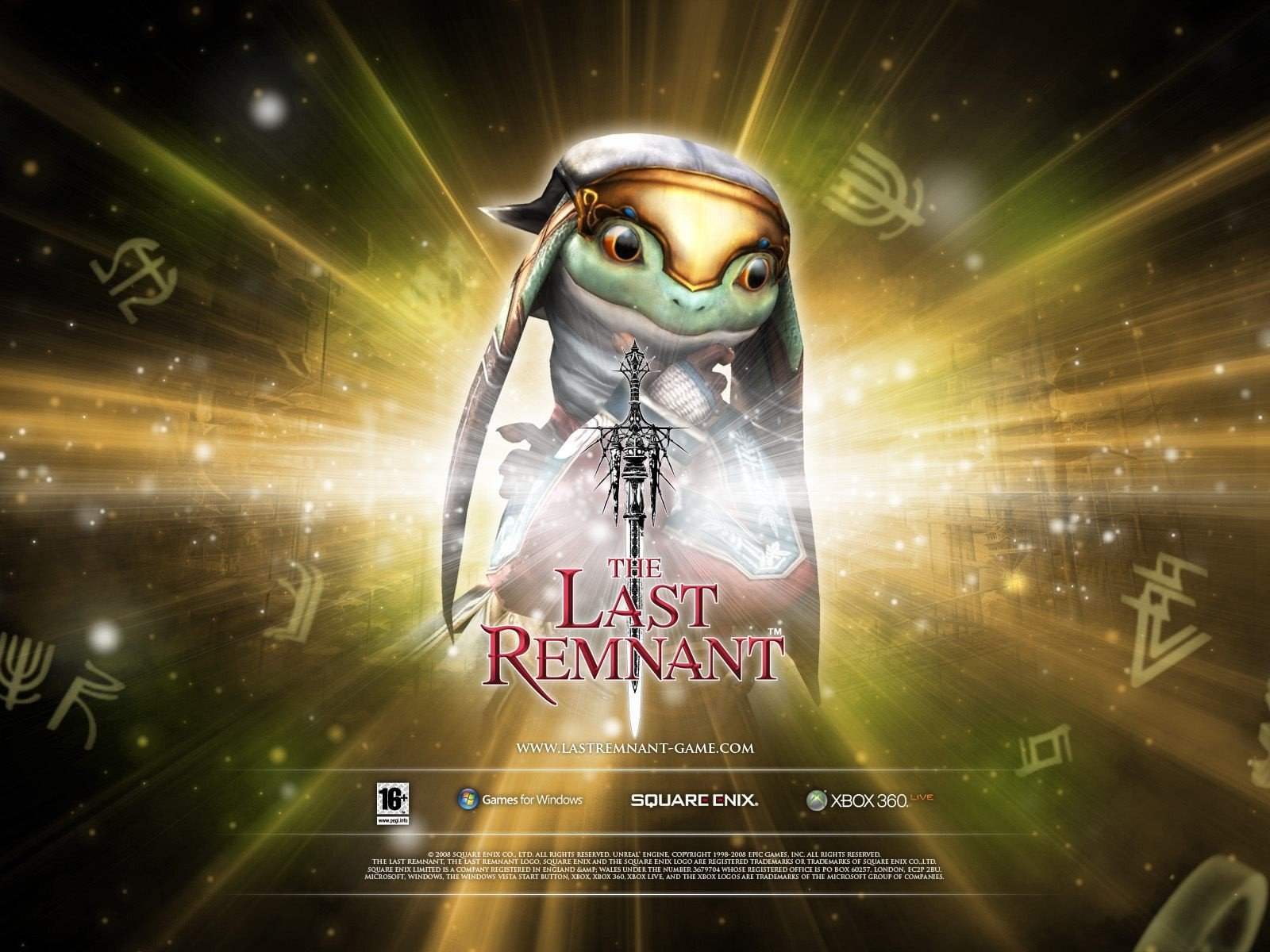 HD desktop wallpaper featuring a character from The Last Remnant video game, with a radiant, golden backdrop.