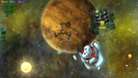 HD desktop wallpaper featuring space pirates and zombies with ships and a whimsical spacefaring dog against a backdrop of celestial bodies.