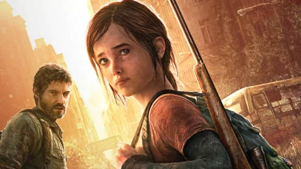 HD desktop wallpaper from The Last Of Us featuring the two main characters in a post-apocalyptic setting.