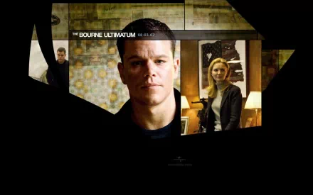 HD desktop wallpaper featuring a collage from The Bourne Ultimatum with a focused image of the lead character.