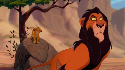 HD desktop wallpaper featuring Scar from The Lion King (1994) with a cub in the background.