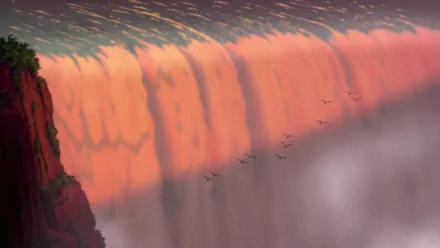 HD desktop wallpaper featuring The Lion King (1994) with a dramatic Pride Rock scene at sunset.