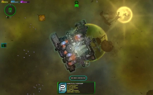 HD wallpaper of a Space Pirates and Zombies game scene, depicting a spacecraft with tactical overlays, surrounded by celestial bodies.