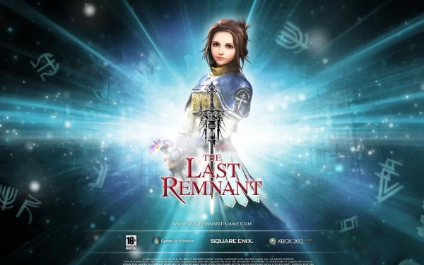 HD desktop wallpaper for The Last Remnant featuring a central character with radiant blue light effects in the background.