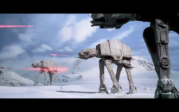 HD desktop wallpaper from Star Wars Episode V: The Empire Strikes Back featuring AT-AT walkers on the snowy planet Hoth.
