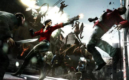 HD wallpaper featuring Ada Wong in action from Resident Evil 6, facing off against various enemies in a dynamic, intense scene filled with chaos.