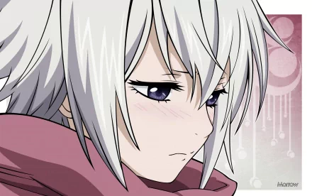 A detailed HD wallpaper featuring a character from the anime Letter Bee, showcasing a young individual with white hair and expressive eyes, set against a soft, colorful background.