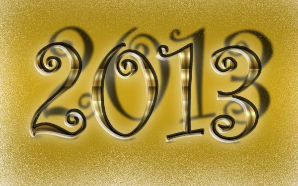 Golden HD PC desktop wallpaper: ornate black-and-gold 2013 numerals over a glittering gold background, New Year holiday theme.