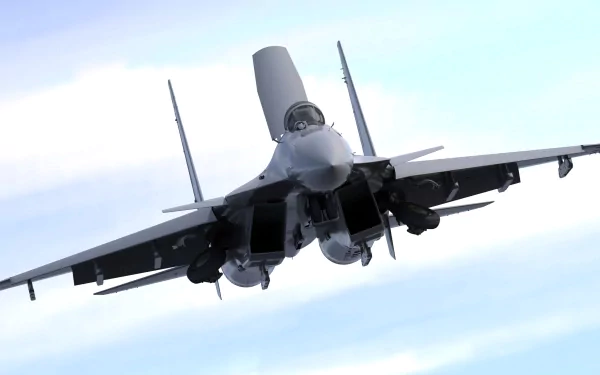 HD PC desktop wallpaper/background of a military Sukhoi Su-33 fighter jet banking in flight against a pale blue sky.