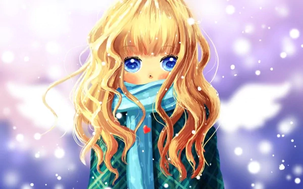 HD anime-style desktop wallpaper of SeeU from Vocaloid, featuring her with long blonde hair, blue eyes, and a blue scarf against a soft, glowing background.
