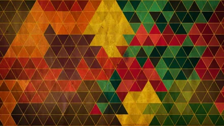 HD desktop wallpaper featuring a pattern of multicolored triangles with a vintage texture.