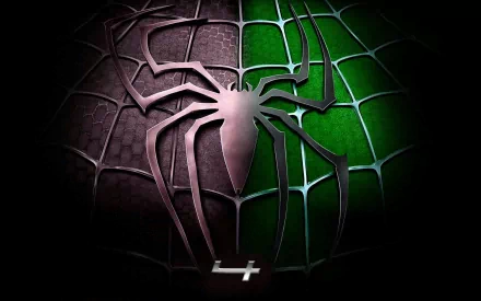 A striking HD wallpaper featuring the Spider-Man logo, with a sleek spider emblem set against contrasting black and green webbing, representing Spider-Man 4.