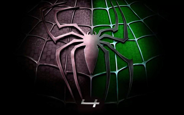 A striking HD wallpaper featuring the Spider-Man logo, with a sleek spider emblem set against contrasting black and green webbing, representing Spider-Man 4.
