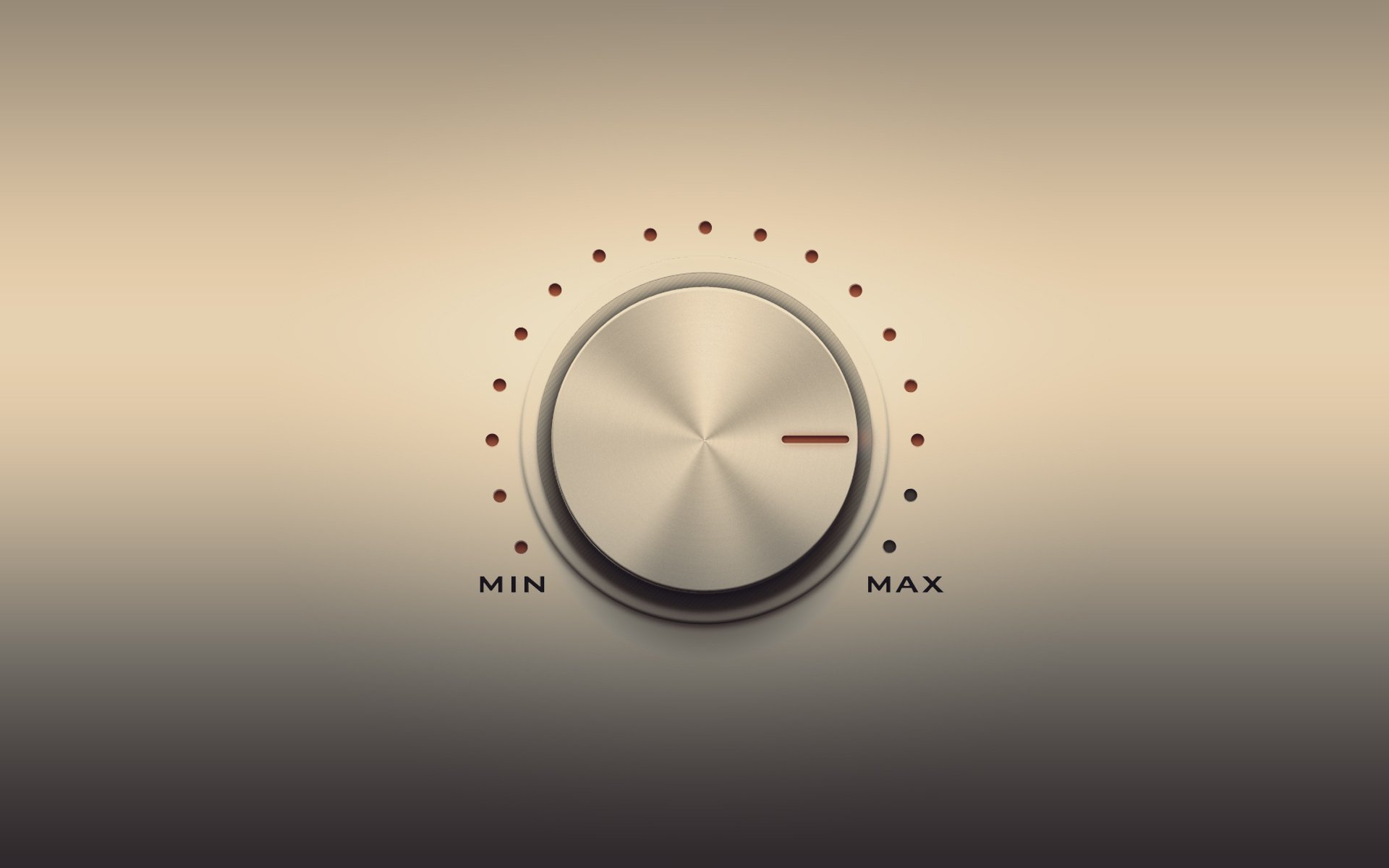 Minimalist artistic receiver knob centered on a gradient beige background, labeled MIN and MAX — HD PC desktop wallpaper/background.