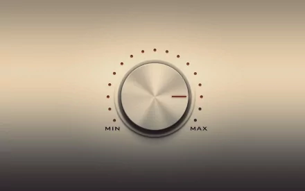 Minimalist artistic receiver knob centered on a gradient beige background, labeled MIN and MAX — HD PC desktop wallpaper/background.