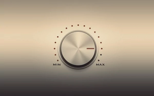 Minimalist artistic receiver knob centered on a gradient beige background, labeled MIN and MAX — HD PC desktop wallpaper/background.
