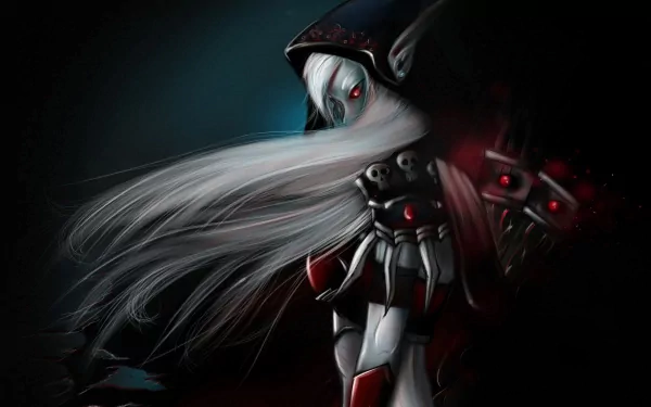 A striking HD desktop wallpaper featuring a character from World of Warcraft, adorned in dark attire with long flowing hair, evoking a mysterious and powerful presence.