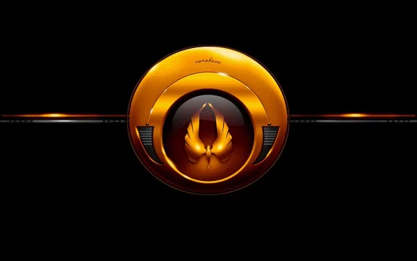 A striking HD desktop wallpaper featuring a bold, circular orange and black symbol, emphasizing a futuristic and sleek design against a dark background.