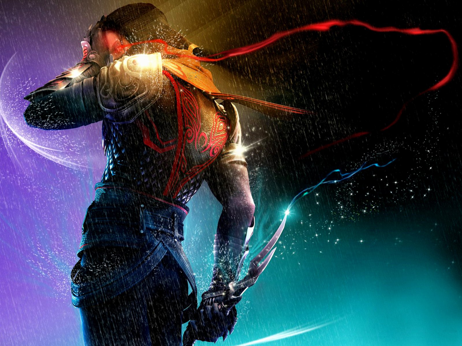 HD desktop wallpaper featuring a character from Prince of Persia, showcasing a dynamic pose with vibrant colors and a mystical background.