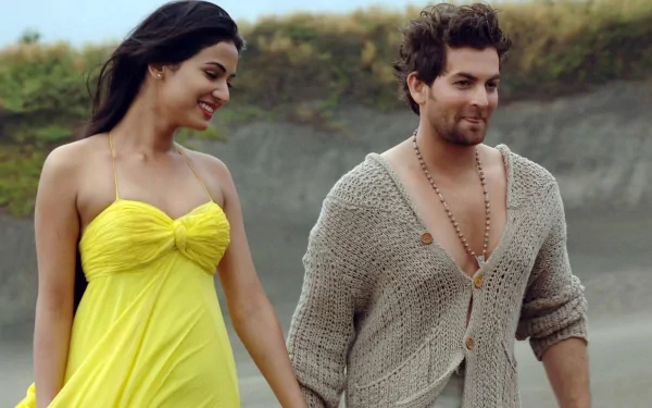 HD PC desktop wallpaper featuring a scene from the Bollywood movie 3G, showing a smiling couple walking hand in hand outdoors.