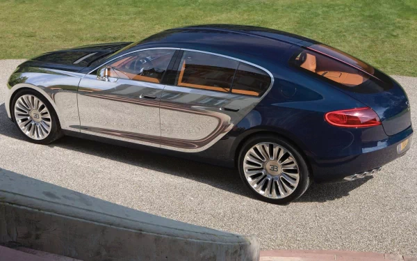 HD desktop wallpaper featuring a Bugatti Galibier parked outdoors, showcasing its luxurious design and sleek profile.