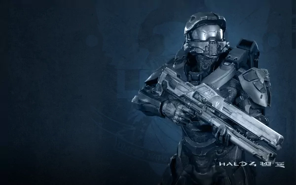 A HD desktop wallpaper featuring a armored character from Halo 4, wielding a futuristic weapon against a blue-toned background, embodying the game's iconic sci-fi elements.