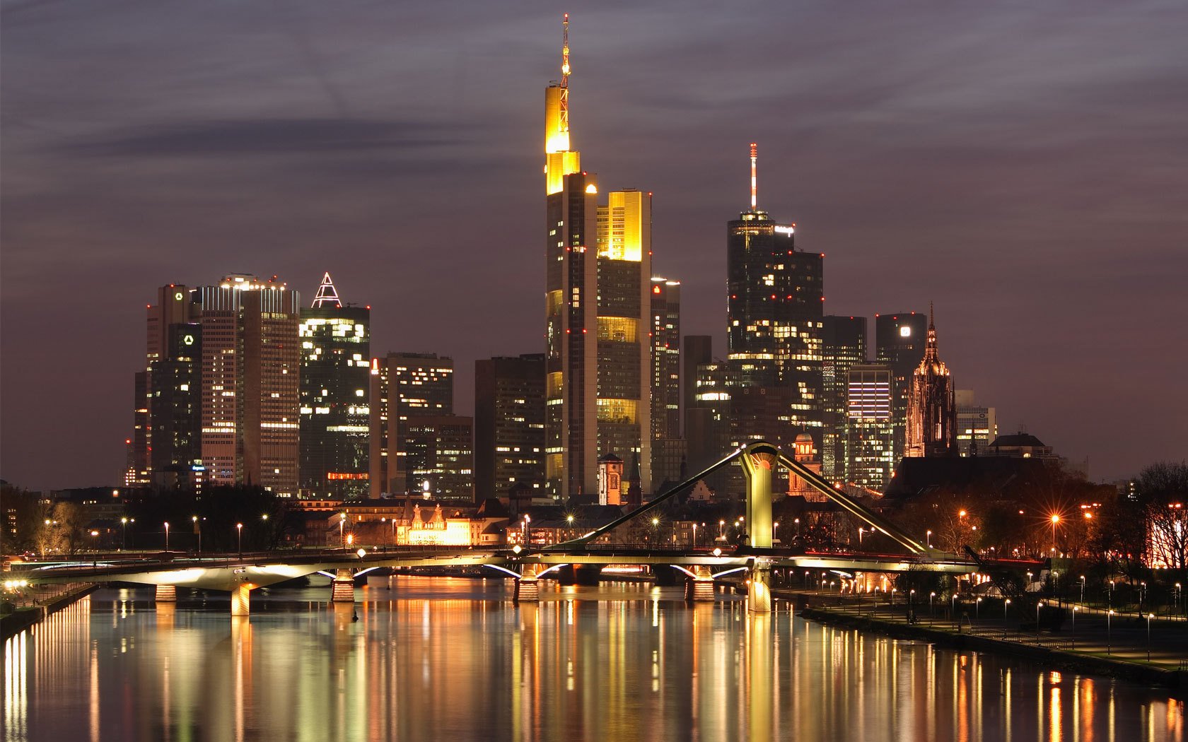 Frankfurt Skyline At Dusk Stunning Man Made HD Cityscape Wallpaper