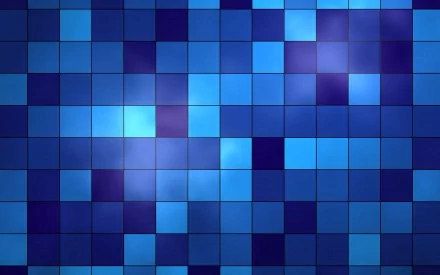 Square artistic mosaic of blue tiles with glowing highlights and depth — 2K Quad HD PC desktop wallpaper and background.