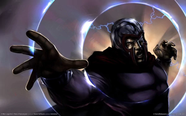 HD desktop wallpaper featuring Magneto from the X-Men universe, inspired by the video game X-Men Legends II: Rise of Apocalypse, showcasing his powerful magnetic abilities.