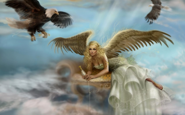 Fantasy Angel Blonde Eagle Cloud HD Wallpaper | Background Image