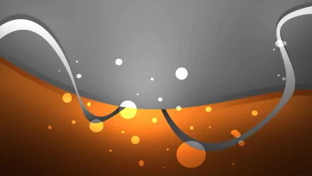 Abstract HD desktop wallpaper featuring orange and grey color blocks with various sized dots and flowing curved lines creating a dynamic, modern design.