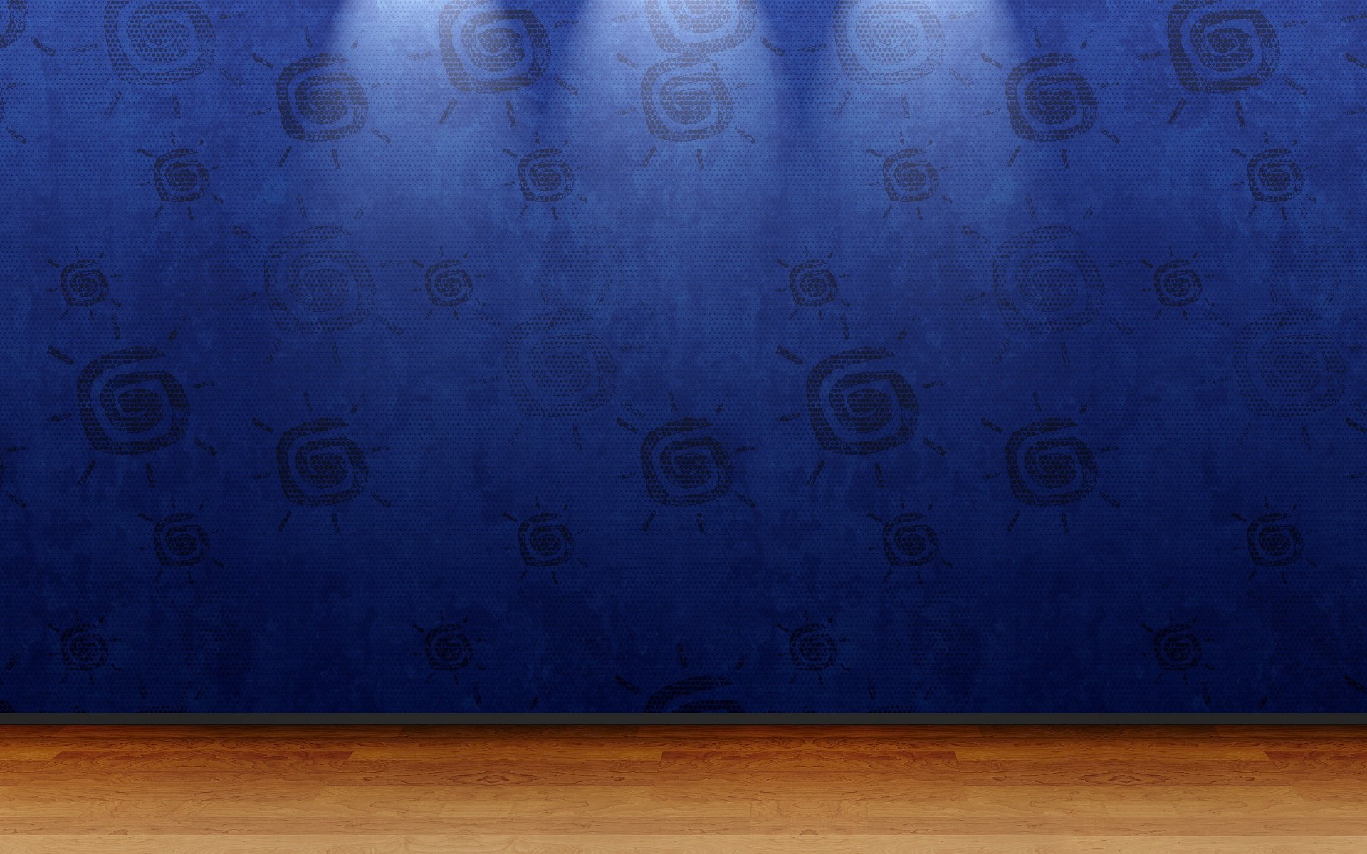 HD PC desktop wallpaper showing a man-made wooden floor beneath a textured blue wall illuminated by soft overhead lighting.