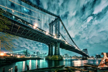 New York man made Manhattan Bridge HD Desktop Wallpaper | Background Image