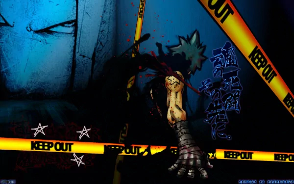 A striking HD desktop wallpaper featuring Black Star from the anime Soul Eater, showcasing dynamic artwork and a bold color palette with a KEEP OUT theme.
