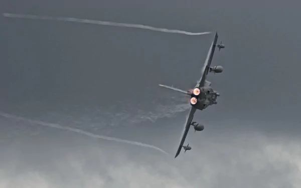 HD desktop wallpaper featuring a Panavia Tornado military aircraft in flight with afterburners engaged against a cloudy sky background.