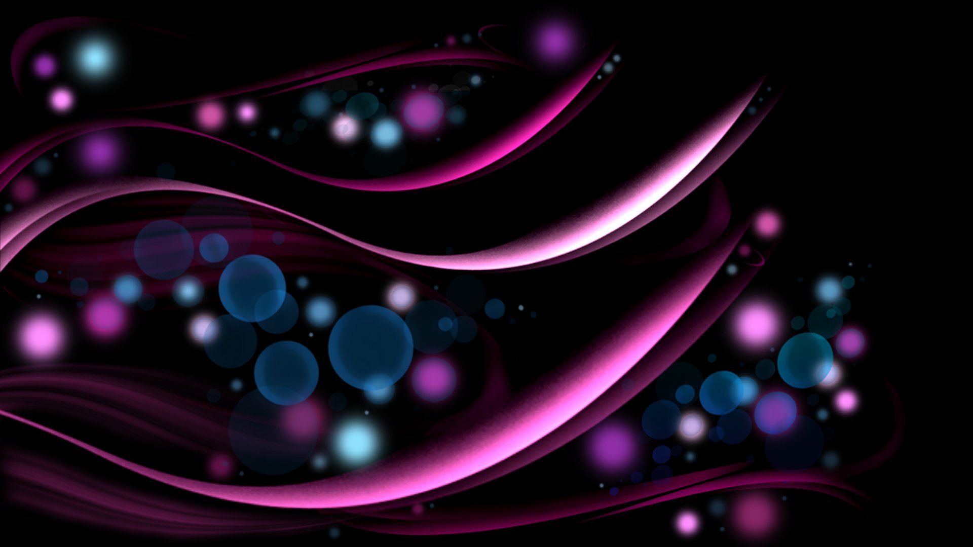 Abstract HD PC desktop wallpaper featuring smooth, flowing purple lines and glowing blue orbs set against a dark background for a dynamic visual effect.