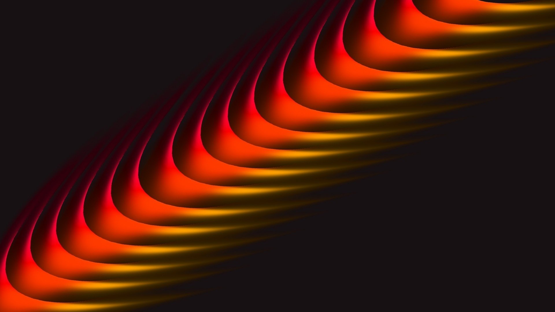 Abstract diagonal ribbon of repeating red and yellow curved lines on black — HD PC desktop wallpaper and background.